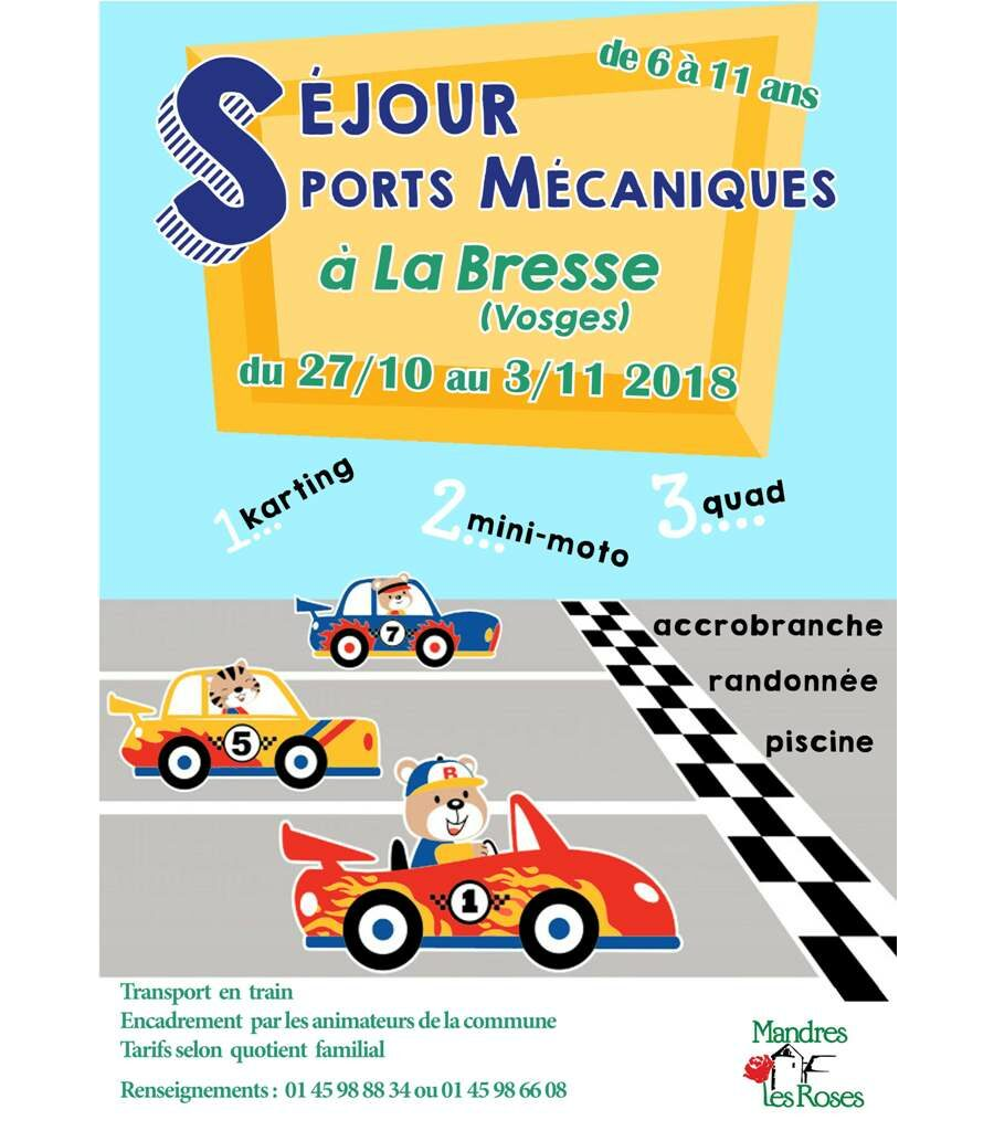 Séjour sports mécaniques à La Bresse pour les 6-11 ans du 27 octobre au 3 novembre